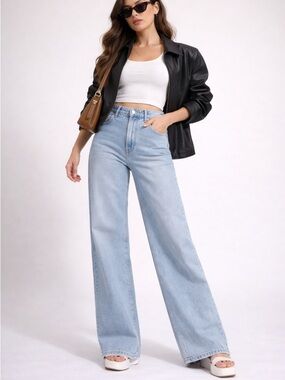 ZARA Light Wash Wide Leg Jeans Size 10 EUR 42 High Rise